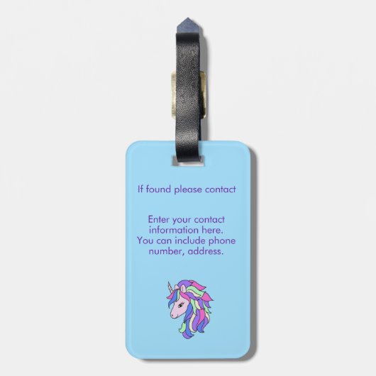 Girls Cute Rainbow Magical Unicorn & Custom Name Bagagelabel (Achterkant verticaal)