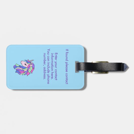 Girls Cute Rainbow Magical Unicorn & Custom Name Bagagelabel (Achterkant horizontaal)