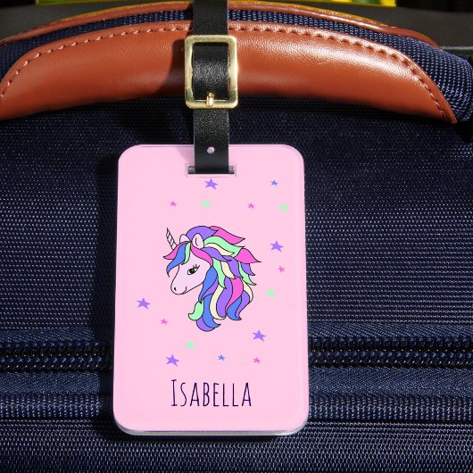 Girls Cute Rainbow Magical Unicorn & Custom Name Bagagelabel