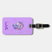 Girls Cute Rainbow Magical Unicorn & Custom Name Bagagelabel (Voorkant horizontaal)