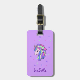 Girls Cute Rainbow Magical Unicorn & Custom Name Bagagelabel