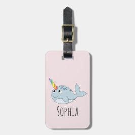 Girls Cute Rainbow Narwhal Cartoon en naam Kind Bagagelabel