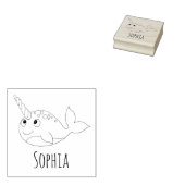 Girls Cute Rainbow Narwhal & Name School Bookplate Rubberstempel (Gestempeld)