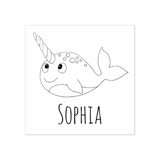 Girls Cute Rainbow Narwhal & Name School Bookplate Rubberstempel (Afrduk)