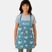 Girls Cute Rainbow Narwhal & Name Turquoise Kinder Schort (Insitu)