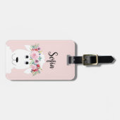 Girls Cute Sheep Waterverf Flowers and Name Bagagelabel (Voorkant horizontaal)