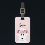 Girls Cute Sheep Waterverf Flowers and Name Bagagelabel<br><div class="desc">Dit moderne en girale bagagelabel van het kind is voorzien van een prachtig, met de hand geschilderd wit schaap met een prachtige bloemen in haar haar. Dit ontwerp van het florale waterverf lampje biedt ook een plek waar je je meisjesnaam kunt toevoegen aan elegante typografie. Het perfecte boerderij diermodel voor...</div>