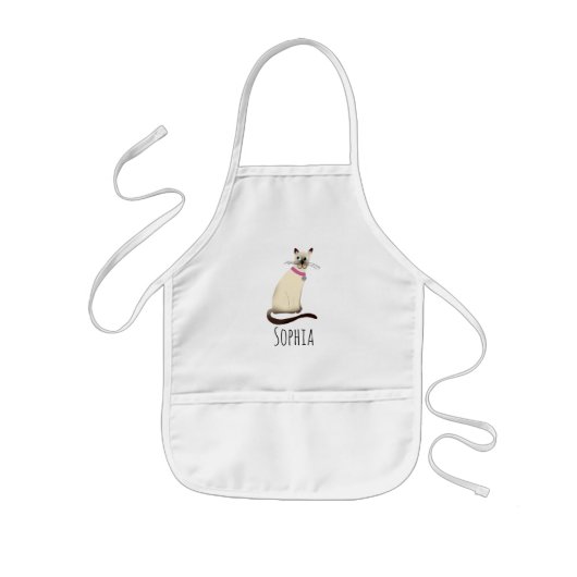 Girls Cute Siamese Cat Cartoon met naam Kinder Schort (Voorkant)