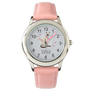 Girls Cute Siamese Cat Cartoon & Name Kinder Horloge