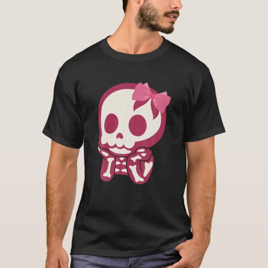 Girls Cute Skull Xray Pink Bow Stropdas Skeleton T-shirt (Voorkant)