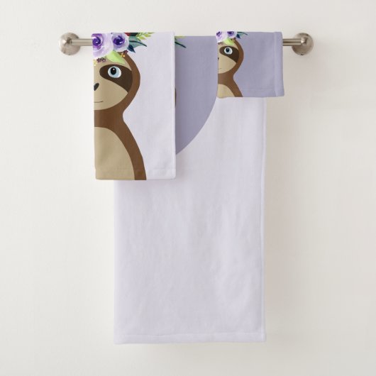 Girls Cute Sloth Waterverf Flowers en Name Bad Handdoek (Insitu)