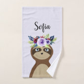 Girls Cute Sloth Waterverf Flowers en Name Bad Handdoek (Handdoek)