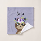 Girls Cute Sloth Waterverf Flowers en Name Bad Handdoek (Wasdoekje)