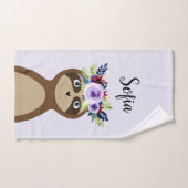Girls Cute Sloth Waterverf Flowers en Name Bad Handdoek (Handdoek)