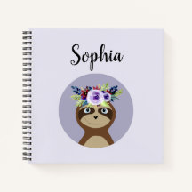 Girls Cute Sloth Waterverf Flowers en Name