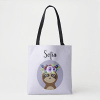 Girls Cute Sloth Waterverf Flowers & Name