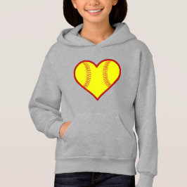 Girls Cute Softball Heart Hoodie Sweatshirt