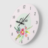 Girls Cute Spring Botanical Flowers en Name Kinder Grote Klok (Hoek)