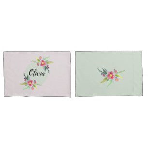 Girls Cute Spring Botanical Flowers en Name Kinder Kussensloop