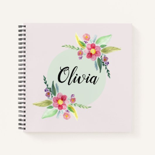 Girls Cute Spring Botanical Flowers en Name Kinder Notitieboek (Voorkant)