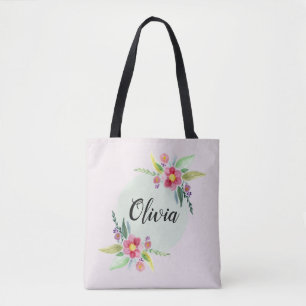 Girls Cute Spring Botanical Flowers en Name Kinder Tote Bag