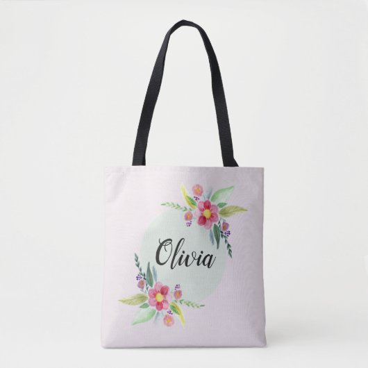 Girls Cute Spring Botanical Flowers en Name Kinder Tote Bag (Voorkant)