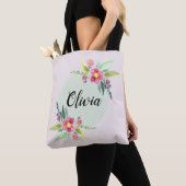Girls Cute Spring Botanical Flowers en Name Kinder Tote Bag (Dichtbij)