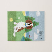 Girls Cute Springer Spaniel Dog Cartoon Kinder Legpuzzel (Horizontaal)