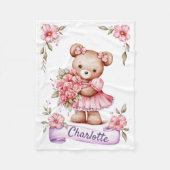 Girls Cute Teddy Bear Kids Fleece Blanket (Voorkant)