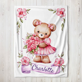 Girls Cute Teddy Bear Kids Fleece Blanket Deken