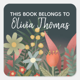 Girls Cute "This Book" Flowers Kinder Bookplate Vierkante Sticker