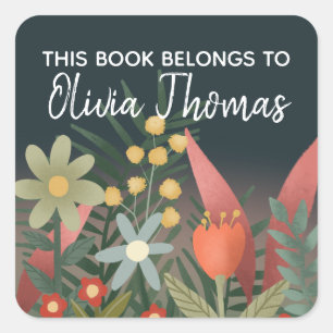 Girls Cute "This Book" Flowers Kinder Bookplate Vierkante Sticker