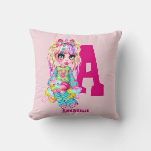 Girls Cute Unicorn gepersonaliseerd Genoemd Monogr Kussen