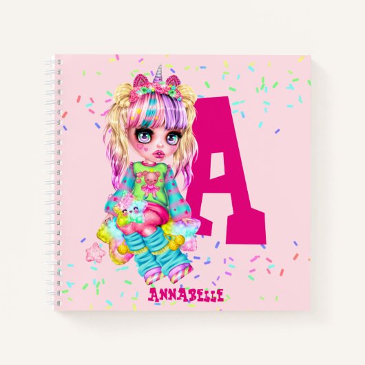 Girls Cute Unicorn gepersonaliseerd Genoemd Monogr Notitieboek (Voorkant)