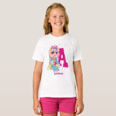 Girls Cute Unicorn gepersonaliseerd Genoemd Monogr T-shirt (Voorkant volledig)