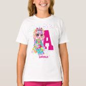 Girls Cute Unicorn gepersonaliseerd Genoemd Monogr T-shirt (Voorkant)