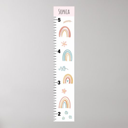 Girls Cute Waterverf Rainbow Growth Chart Inches Poster (Voorkant)