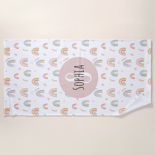 Girls Cute Waterverf Rainbow Pattern Kinder Boho Strandlaken (Voorkant)