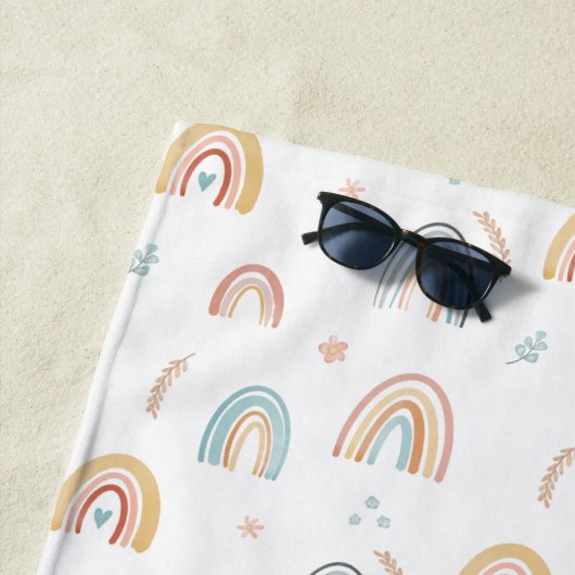Girls Cute Waterverf Rainbow Pattern Kinder Boho Strandlaken (In situ)