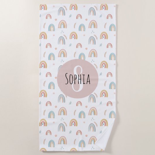 Girls Cute Waterverf Rainbow Pattern Kinder Boho Strandlaken (Voorkant)