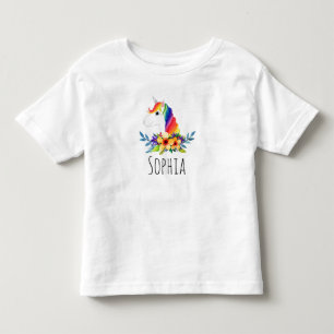 Girls Cute Waterverf Rainbow Unicorn en Name Kinder Shirts
