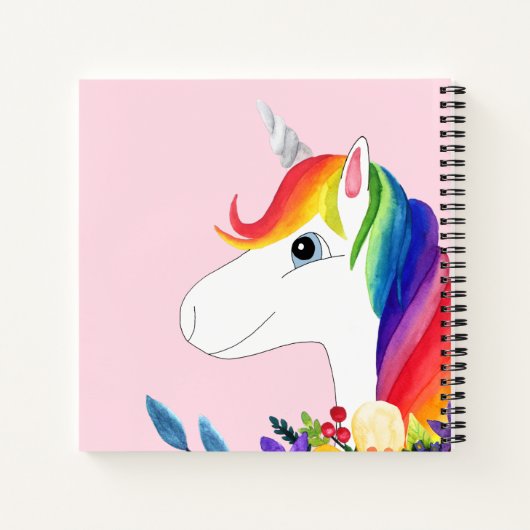 Girls Cute Waterverf Rainbow Unicorn & Name Kinder Notitieboek (Achterkant)
