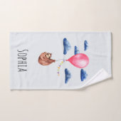 Girls Cute Waterverf Sloth Animal en Name Kinder Bad Handdoek (Handdoek)