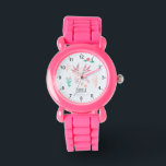 Girls Cute & Whimsical Pink Axolotl Kinderen Horloge<br><div class="desc">Dit schattige kinder horloge heeft een axolotl afbeelding,  met bloemen,  riviergolven,  planten en golven,  en ruimte om je meisjesnaam toe te voegen. Het perfecte grillige en unieke geschenk voor een salamander-liefhebbend kind!</div>