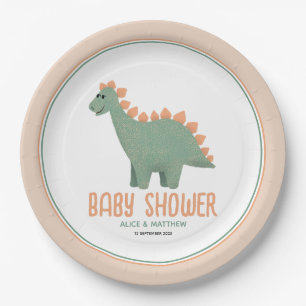 Girls Cute Whimsical Pink Dinosaur Baby shower Papieren Bordje