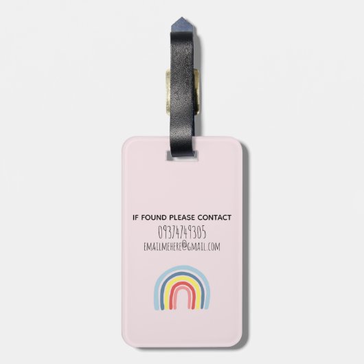 Girls Cute Whimsical Rainbow Cartoon en Name Kinde Bagagelabel (Achterkant verticaal)