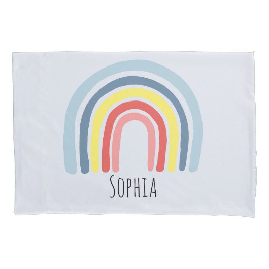 Girls Cute Whimsical Rainbow Cartoon en Name Kinde Kussensloop (Voorkant-Links)
