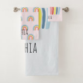 Girls Cute Whimsical Rainbow Cartoon Name Kinder Bad Handdoek (Insitu)