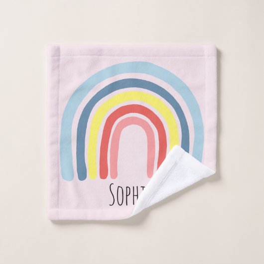 Girls Cute Whimsical Rainbow Cartoon Name Kinder Bad Handdoek (Wasdoekje)