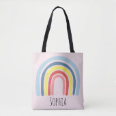 Girls Cute Whimsical Trendy Rainbow en Name Kinder Tote Bag (Voorkant)